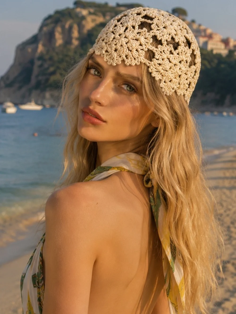 Crochet Knit Beanie Hat - Cream Women's Accessory